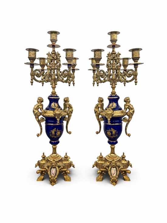 Other - Pair Italian Cobalt & Gilt Rococo 5-Light Candelabra – Brevettato